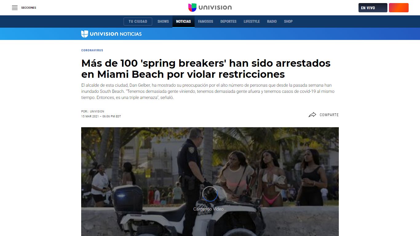 Más de 100 vacacionistas fueron arrestados en Miami Beach ... - Univision